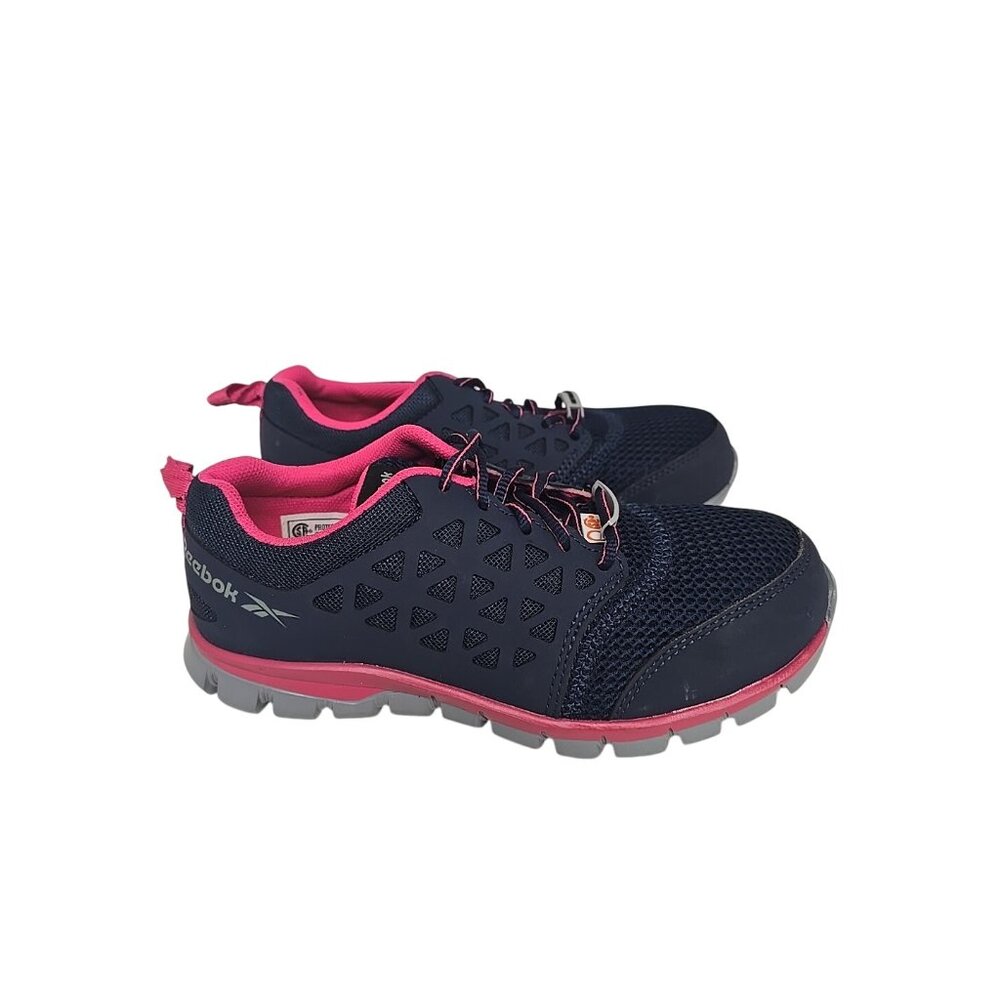 Reebok Women's Sublite Alloy Toe Athletic Work Shoes IB046 Navy/Pink 6.5W - Picture 2 of 7